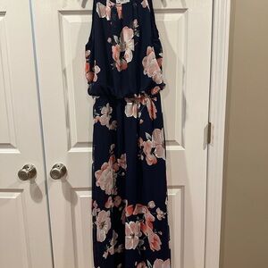 Robbie Bee Navy Dress with Pink and White Floral Design